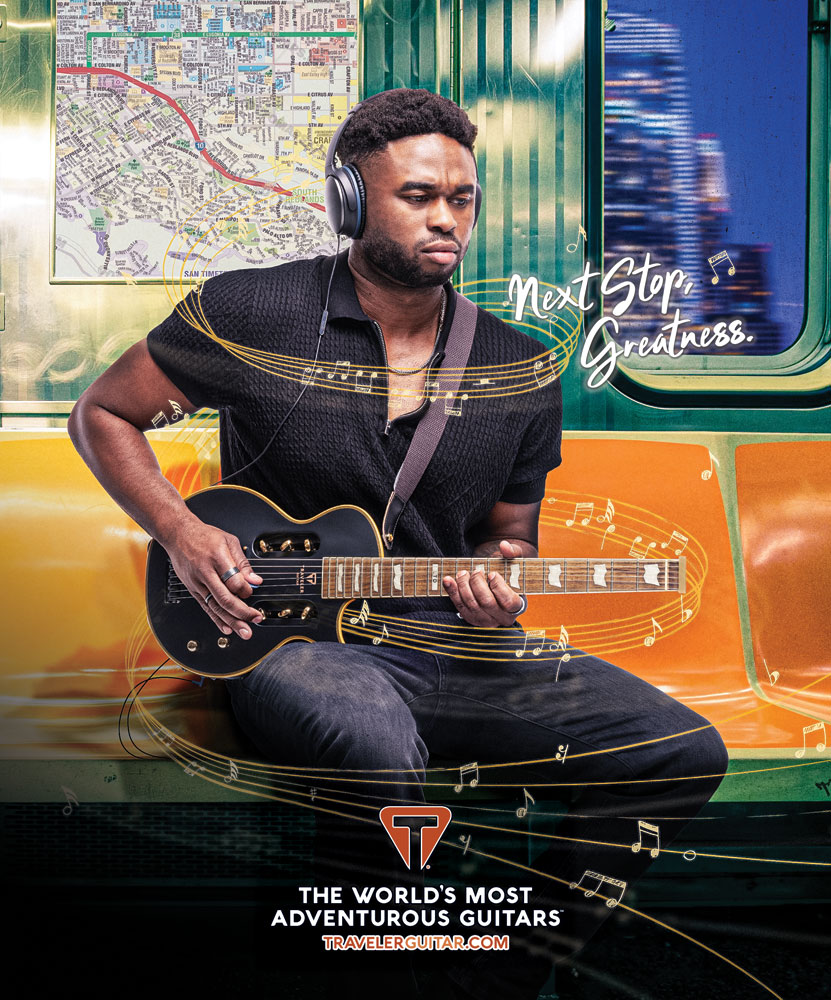 Next Stop Greatness — Traveler Guitar Ultra-Light full-page subway transit print ad